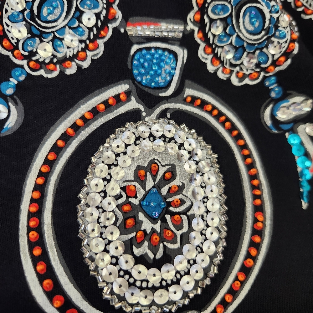 Diane's Essentials BohoChic Southwestern Beaded/Sequined Black Flowy Tunic L - Picture 3 of 8
